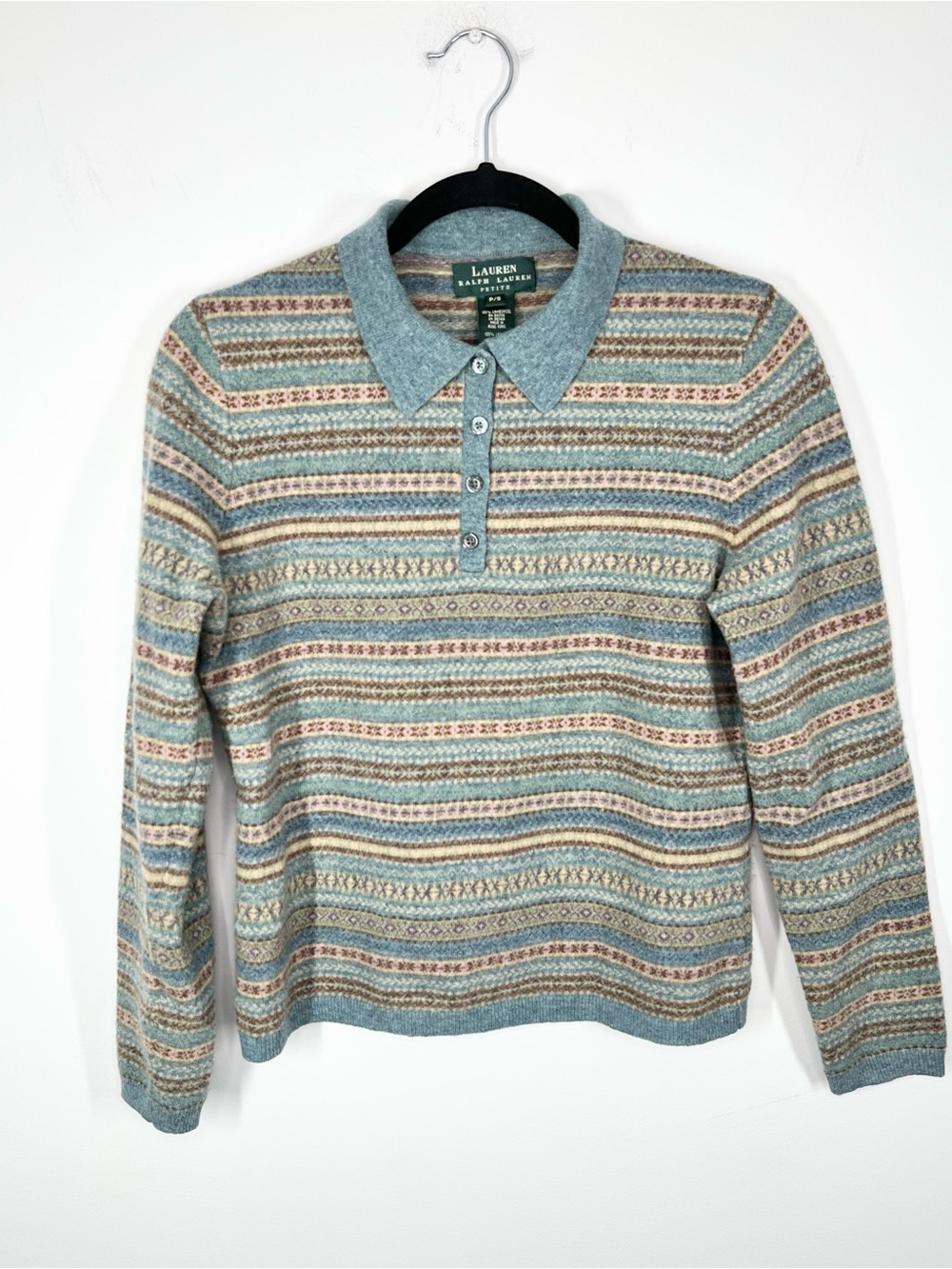 Lauren Ralph Lauren Petite Lambswool Fair Isle Polo Sweater Petite Small PS